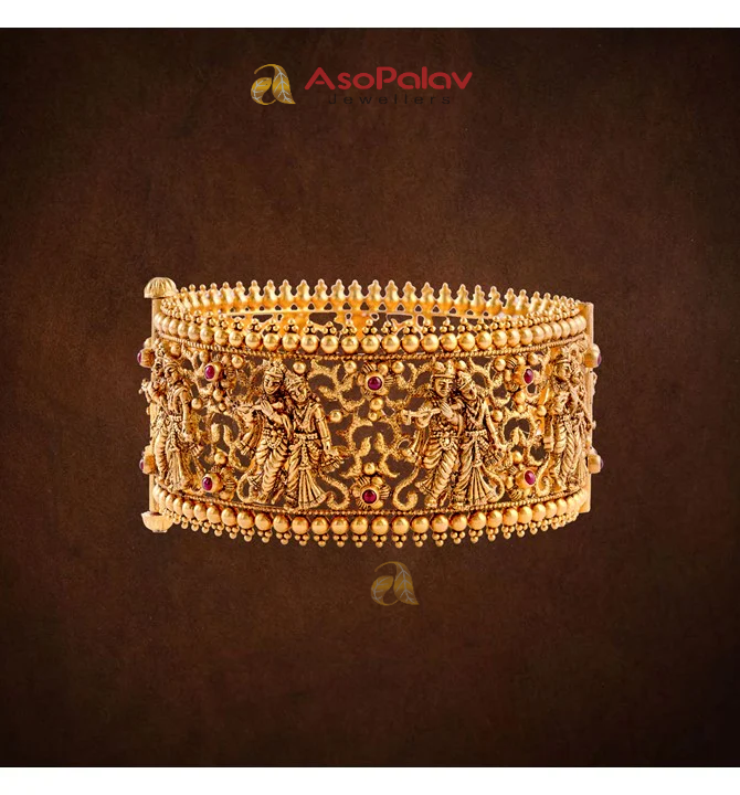 22K Nakshi Antique Gold Bangles with Ruby Accents